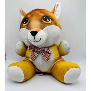 Hug & Luv Plush Fox Stuffed Animal 16” Brown Yellow Big Eyes Bow Tie Cute Toy